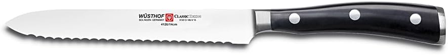 Wusthof Classic Ikon 5-Inch Serrated Utility Knife, Black