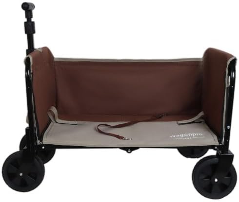 All-in-One Convertible Folding Camping Wagon Cart: Bench Seat, Storage Compartment & Included Dog Tether, Beige/Brown for Camping, Beach, Sports & Garden Use