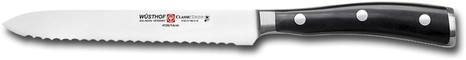 Wusthof Classic Ikon 5-Inch Serrated Utility Knife, Black