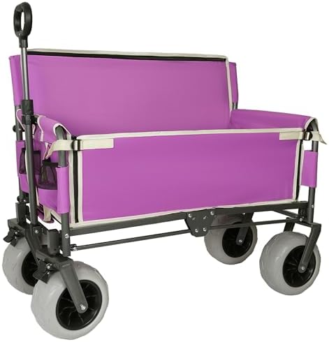 Heavy-Duty Folding Wagon with Bench Seat – 500lbs Capacity, Reinforced Steel Frame, 180L Cargo Space for Camping, Beach, Outdoor Events & Tailgating