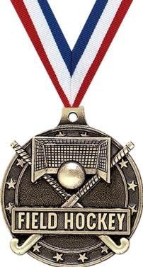 Gold Field Hockey Medals - 2' 3D Hockey Award Medals with Neck Ribbon Prime