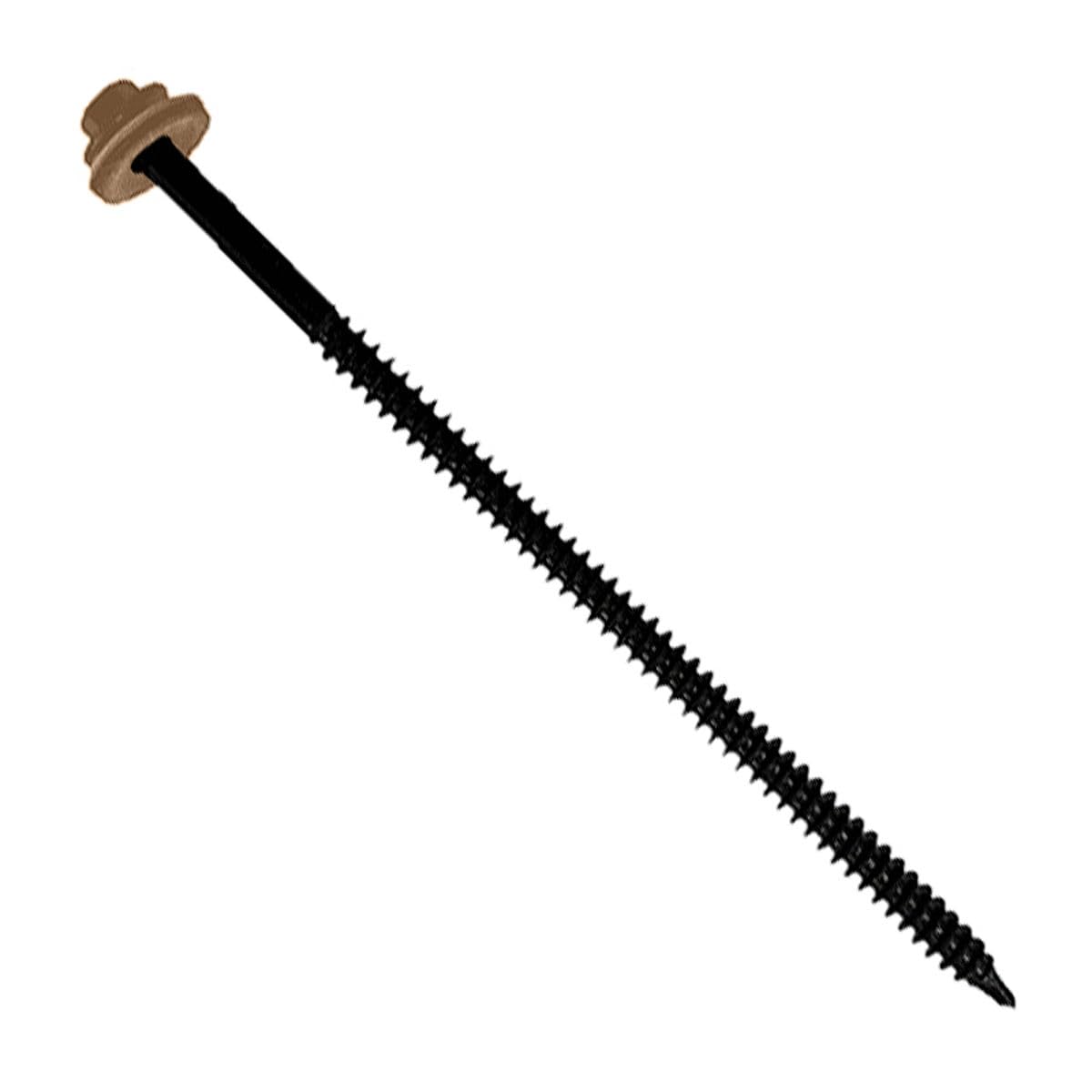 Fasteners Plus ST Fastening InsulDrill Metal-to-Wood #12 X 5 Tan Screws with G-90 Bonded Sealing Washer, 100-Count - Designed for Metal Roofing and Siding Panels