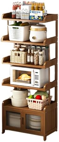 Bakers Rack Microwave Stand - Multi-Layer Storage with Magnetic Door, Double Drawer Design, 150 Catty Load Capacity, Ideal for Kitchen and Living Room