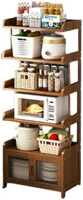 Bakers Rack Microwave Stand - Multi-Layer Storage with Magnetic Door, Double Drawer Design, 150 Catty Load Capacity, Ideal for Kitchen and Living Room