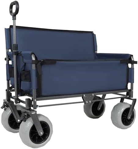 Heavy-Duty Folding Wagon with Bench Seat – 500lbs Capacity, Reinforced Steel Frame, 180L Storage for Camping, Beach, Outdoor Events & Tailgating