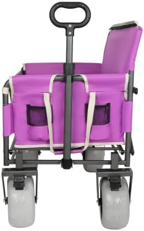 【LuckyNote】 3-in-1 Folding Wagon with Bench Seat – 500lbs Capacity, 9'x4' Beach Tires for Camping & Beach (Purple)