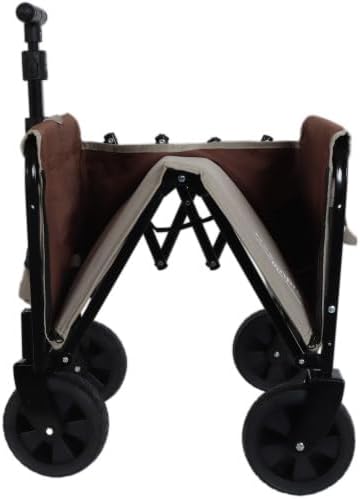 All-in-One Convertible Folding Camping Wagon Cart: Bench Seat, Storage Compartment & Included Dog Tether, Beige/Brown for Camping, Beach, Sports & Garden Use