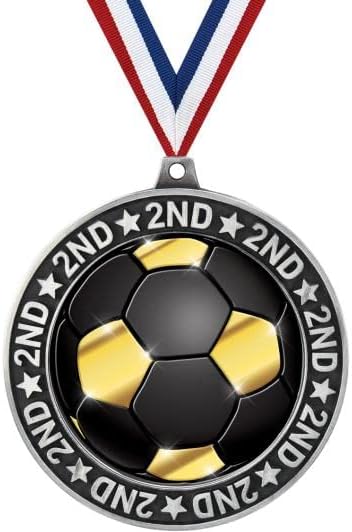 Crown Awards 2.75' 2nd Place Soccer Shadow Medal Award, Silver Trophy Medal Prime