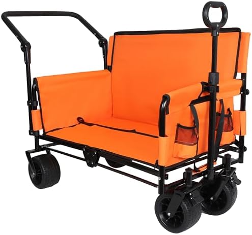 Heavy-Duty Folding Wagon Cart with Adjustable Canopy & Bench Seat - 500lbs Capacity, All-Terrain Utility Cart for Camping, Beach, Sports, Gardening, Outdoor Storage