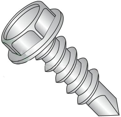 #10-16 x 1 1/2' Self Drilling Screws, Hardened Stainless Steel 410, Indented Hex Washer, Unslotted, #3 Point, Type BSD, Full Thread (Quantity: 2000 pcs)