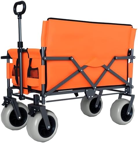 Heavy-Duty Folding Wagon with Bench Seat, 500lbs Capacity, Durable Steel Frame, 180L Cargo Space for Camping, Beach, Outdoor Events & Family Activities