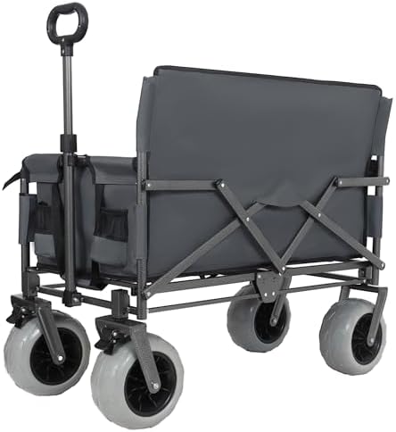 Heavy-Duty Folding Wagon with Bench Seat - 500lbs Capacity, Reinforced Steel Frame, 180L Cargo Space for Camping, Beach, Outdoor Events & Tailgating