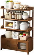 Bakers Rack Microwave Stand - Multi-Layer Storage with Magnetic Door, Double Drawer Design, 150 Catty Load Capacity, Ideal for Kitchen and Living Room