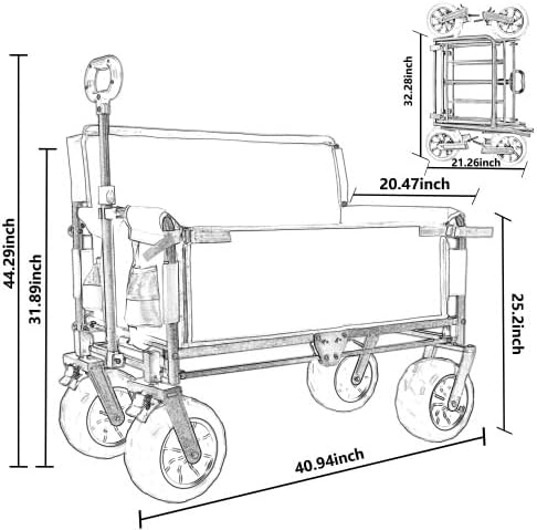 Heavy-Duty Folding Wagon with Bench Seat – 500lbs Capacity, Reinforced Steel Frame, 180L Cargo Space for Camping, Beach, Outdoor Events & Tailgating