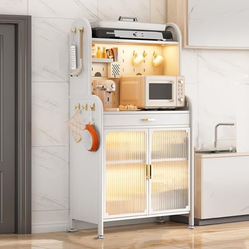 4-Tier Kitchen Pantry Storage Cabinet with Drawer, Versatile Baker's Rack & Pegboard, Flip Door Design for Organizing Spices, Pots, Pans - Ideal for Home & Garage