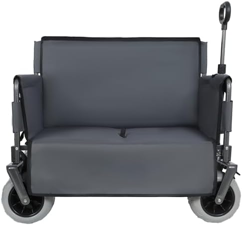 Heavy-Duty Folding Wagon with Bench Seat - 500lbs Capacity, Reinforced Steel Frame, 180L Cargo Space for Camping, Beach, Outdoor Events & Tailgating