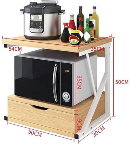 Multi-Purpose Microwave Stand with Drawer & Storage, Bakers Rack for Home Office, Natural Printer Shelf Organizer, Kitchen Storage Solution, Space-Saving Design