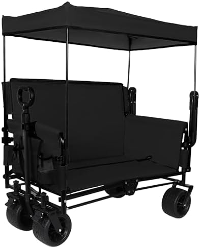 Heavy-Duty Folding Wagon Cart with Adjustable Canopy & Bench Seat - 500lbs Capacity All-Terrain Utility Cart for Camping, Beach, Sports, Garden & Outdoor Storage