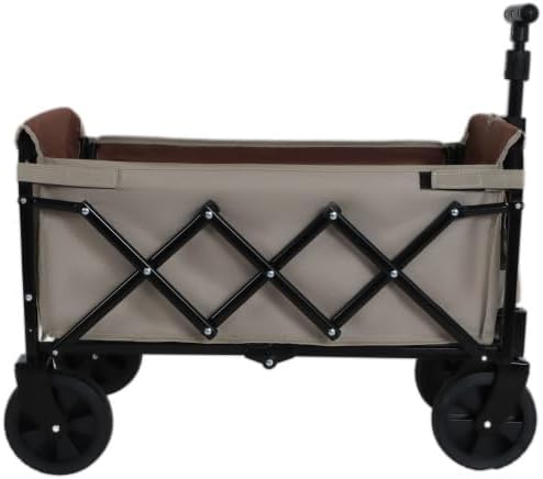 All-in-One Convertible Folding Camping Wagon Cart: Bench Seat, Storage Compartment & Included Dog Tether, Beige/Brown for Camping, Beach, Sports & Garden Use