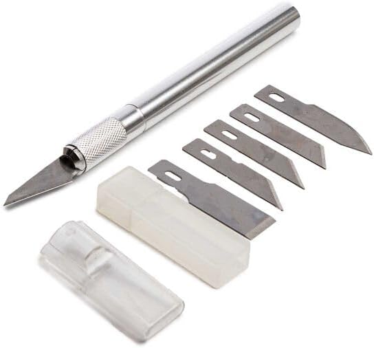 SMB Precision Medium Duty Textured Handle Hobby Knife w/Cap, 5-Pack Blade Assortment (1/4/10/25/100 pcs) (100 pc)