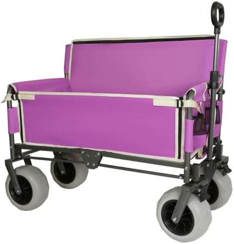 【LuckyNote】 3-in-1 Folding Wagon with Bench Seat – 500lbs Capacity, 9'x4' Beach Tires for Camping & Beach (Purple)
