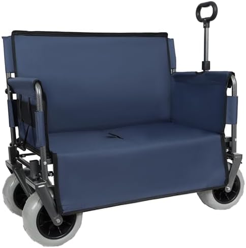 Heavy-Duty Folding Wagon with Bench Seat – 500lbs Capacity, Reinforced Steel Frame, 180L Storage for Camping, Beach, Outdoor Events & Tailgating