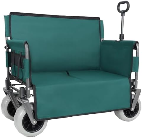 Heavy-Duty Folding Wagon with Bench Seat, 500lbs Capacity, Reinforced Steel Frame, 180L Cargo Space for Camping, Beach, Outdoor Events & Tailgating