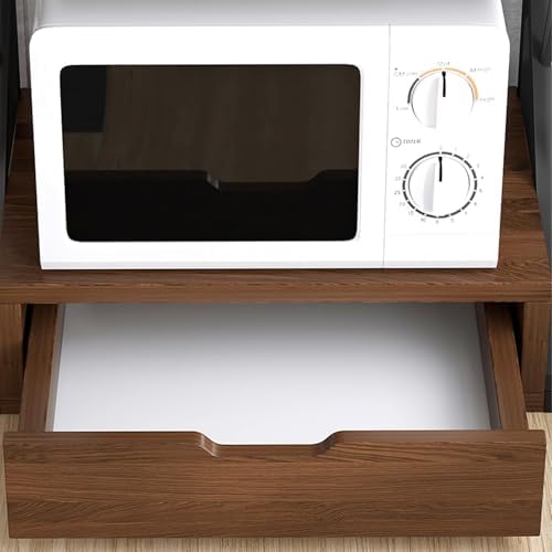 Multi-Purpose Microwave Stand with Drawer, Bakers Rack & Storage Shelf for Home Office - Natural Wood Finish, Ideal Printer & Kitchen Organizer