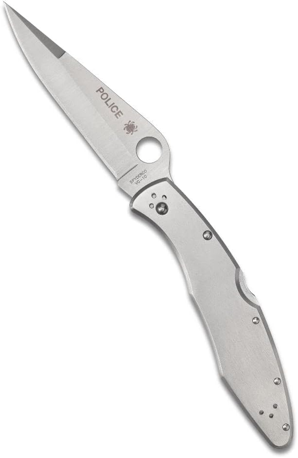Spyderco Police Model Folding Pocket Knife with 4.2' VG-10 Steel Blade and Stainless Steel Handle - EDC Knife for Men and Women, Perfect for Hunting, Tactical, Camping, Survival - PlainEdge - C07P