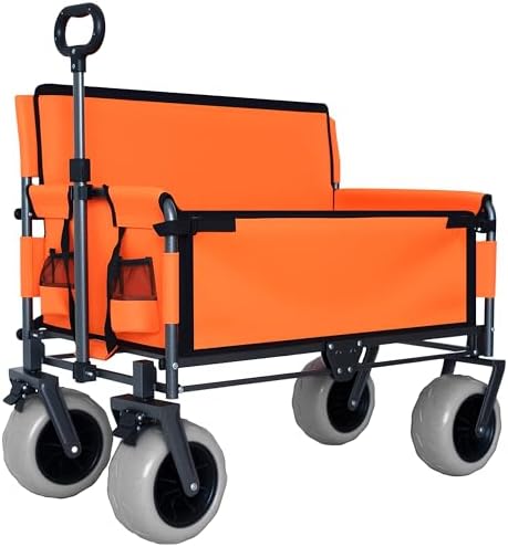 Heavy-Duty Folding Wagon with Bench Seat, 500lbs Capacity, Durable Steel Frame, 180L Cargo Space for Camping, Beach, Outdoor Events & Family Activities