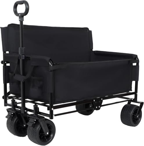 Heavy-Duty Utility Wagon Cart with Bench Seat & Storage - 500lbs Capacity, All-Terrain Wheels for Camping, Beach, Sports, Garden
