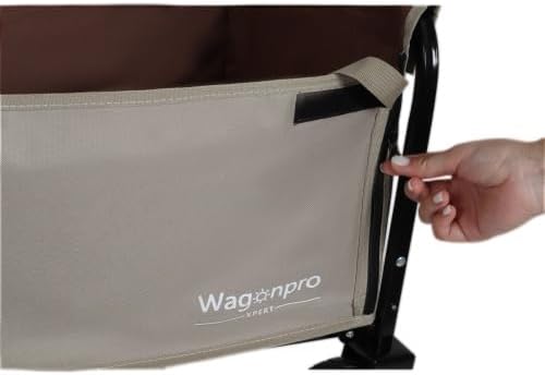 All-in-One Convertible Folding Camping Wagon Cart: Bench Seat, Storage Compartment & Included Dog Tether, Beige/Brown for Camping, Beach, Sports & Garden Use