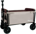 All-in-One Convertible Folding Camping Wagon Cart: Bench Seat, Storage Compartment & Included Dog Tether, Beige/Brown for Camping, Beach, Sports & Garden Use