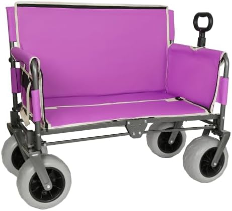 【LuckyNote】 3-in-1 Folding Wagon with Bench Seat – 500lbs Capacity, 9'x4' Beach Tires for Camping & Beach (Purple)