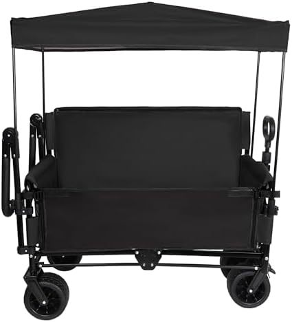 Heavy-Duty Folding Wagon Cart with Adjustable Canopy & Bench Seat - 500lbs Capacity All-Terrain Utility Cart for Camping, Beach, Sports, Garden & Outdoor Storage