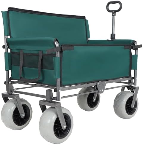Heavy-Duty Folding Wagon with Bench Seat, 500lbs Capacity, Reinforced Steel Frame, 180L Cargo Space for Camping, Beach, Outdoor Events & Tailgating