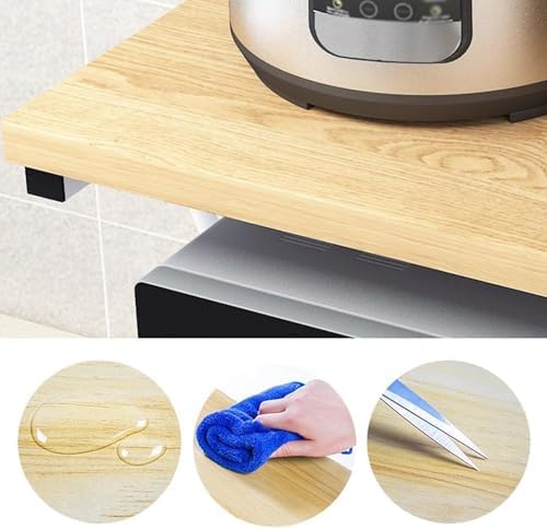 Multi-Purpose Microwave Stand with Drawer & Storage, Bakers Rack for Home Office, Natural Printer Shelf Organizer, Kitchen Storage Solution, Space-Saving Design