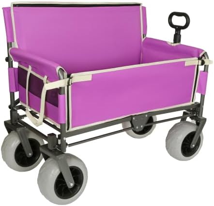 【LuckyNote】 3-in-1 Folding Wagon with Bench Seat – 500lbs Capacity, 9'x4' Beach Tires for Camping & Beach (Purple)
