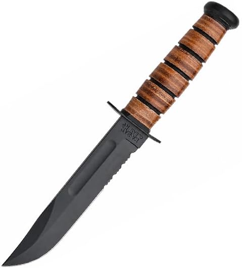 KA-BAR 1218 USMC Full-Size Fighting Knife – 7' Serrated Blade with Leather Sheath