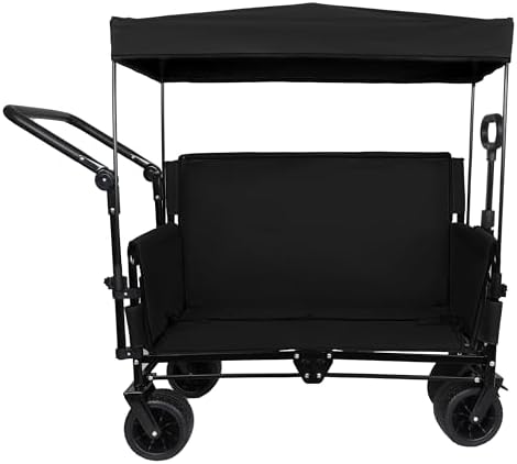 Heavy-Duty Folding Wagon Cart with Adjustable Canopy & Bench Seat - 500lbs Capacity All-Terrain Utility Cart for Camping, Beach, Sports, Garden & Outdoor Storage