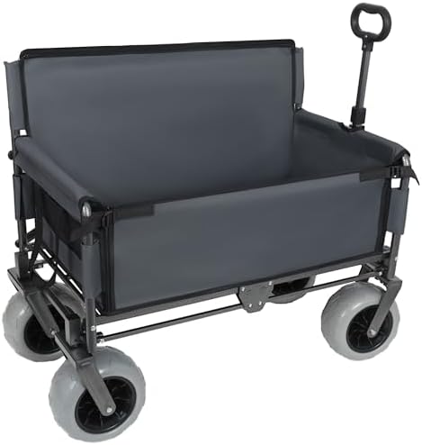 Heavy-Duty Folding Wagon with Bench Seat - 500lbs Capacity, Reinforced Steel Frame, 180L Cargo Space for Camping, Beach, Outdoor Events & Tailgating