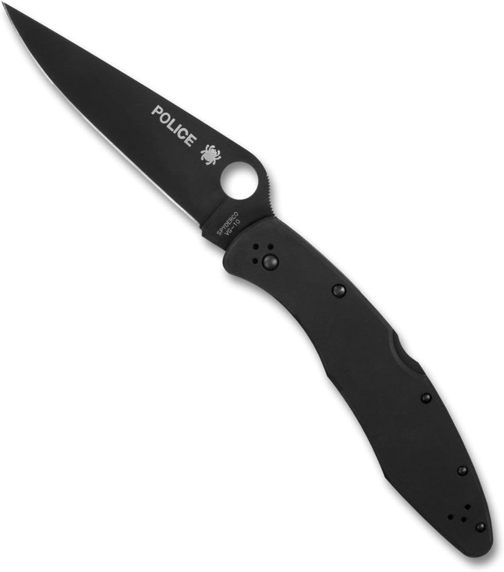Spyderco Police Model Folding Pocket Knife with 4.2' VG-10 Steel Blade and TiCN Stainless Steel Handle - EDC Knife for Men and Women, Perfect for Hunting, Tactical, Camping - PlainEdge - C07BKP