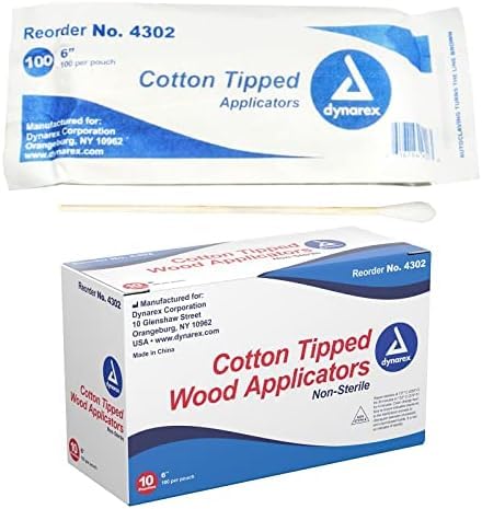 Dynarex 6-Inch Non-Sterile Cotton Tipped Applicators 1000 Count, Wooden Shaft, Highly Absorbent, for Wound Care, Box of 1000 (Pack of 10)