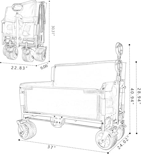 Heavy-Duty Utility Wagon Cart with Bench Seat & Storage - 500lbs Capacity, All-Terrain Wheels for Camping, Beach, Sports, Garden