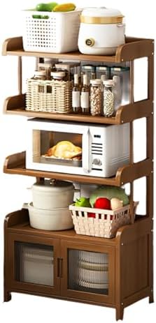 Bakers Rack Microwave Stand - Multi-Layer Storage with Magnetic Door, Double Drawer Design, 150 Catty Load Capacity, Ideal for Kitchen and Living Room