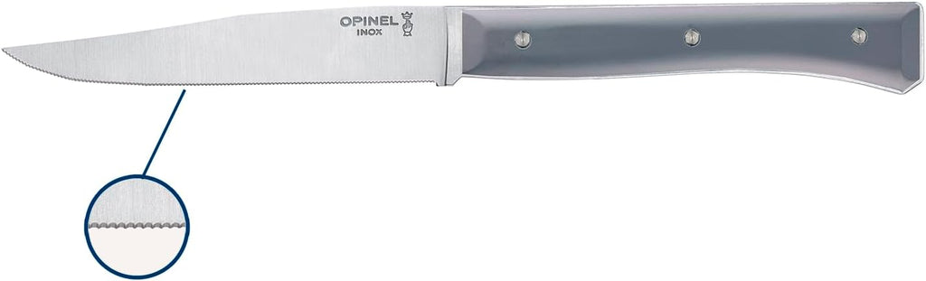 OPINEL Facette Steak Knife Set – Full Tang Table Knife Setting for 4, Comfortable Riveted Handle in Premium Woods and Vitter Eco, Made in France (Slate VittEr)