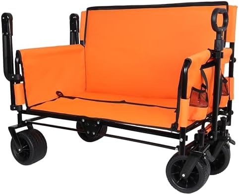Heavy-Duty Folding Wagon Cart with Adjustable Canopy & Bench Seat - 500lbs Capacity, All-Terrain Utility Cart for Camping, Beach, Sports, Gardening, Outdoor Storage