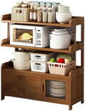 Bakers Rack Microwave Stand - Multi-Layer Storage with Magnetic Door, Double Drawer Design, 150 Catty Load Capacity, Ideal for Kitchen and Living Room