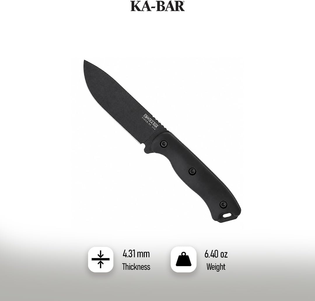 KA-BAR BK16 Becker Fixed Blade Knife 4.4' Drop Point 1095 Cro-Van Black Powder Coat Blade Grivory Handle Black