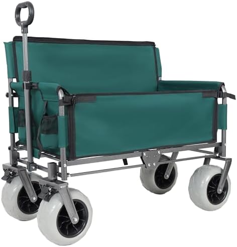 Heavy-Duty Folding Wagon with Bench Seat, 500lbs Capacity, Reinforced Steel Frame, 180L Cargo Space for Camping, Beach, Outdoor Events & Tailgating